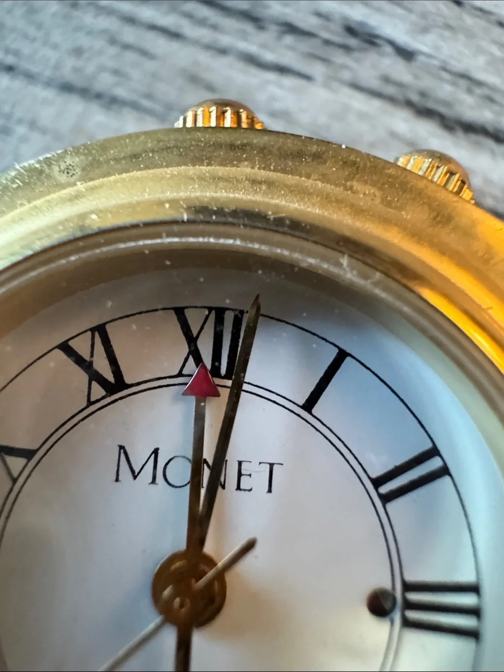 Miniature Monet Gold Desk Clock with White Roman Dial